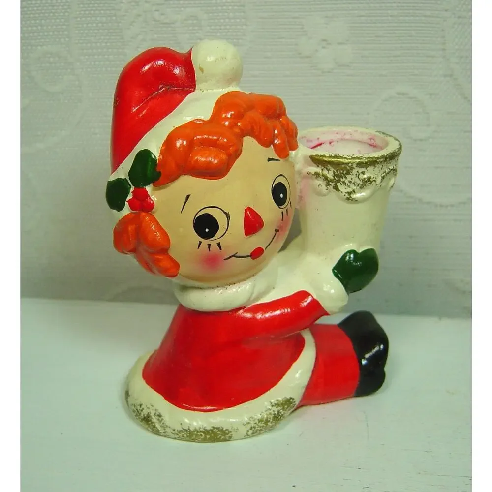 2 VINTAGE NAPCOWARE SANTA RAG DOLL CANDLEHOLDERS-JAPAN